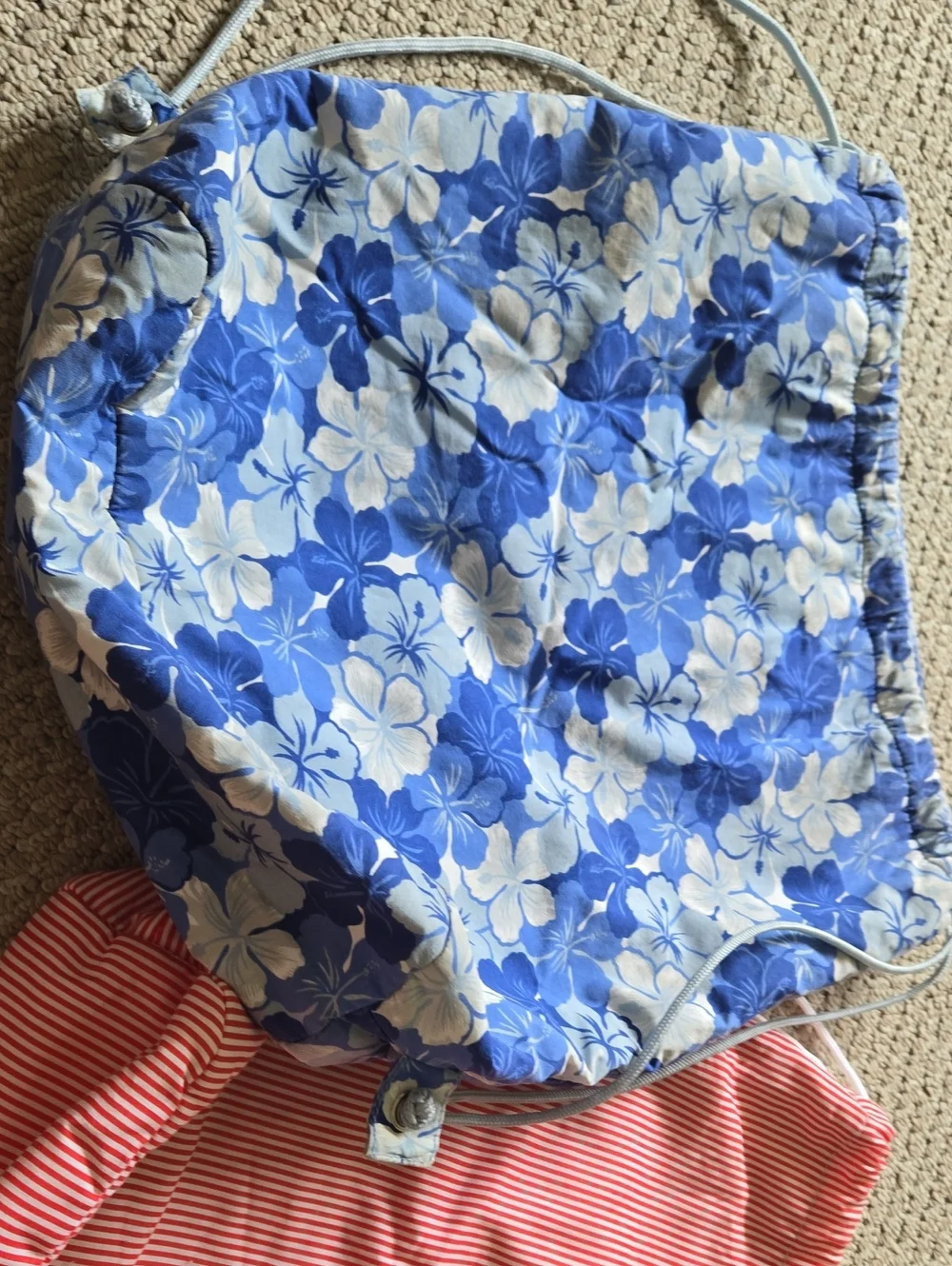 Blue Floral & Pink Striped Drawstring Bags